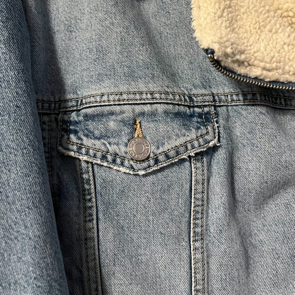 Garage Sherpa Fur Denim Aviator Crop Jacket - Picture 3 of 7